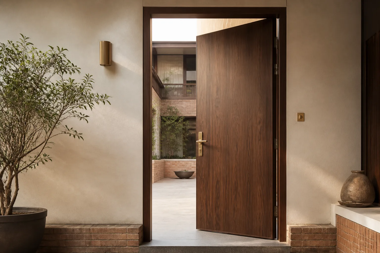 Premium flush door in a modern Nepali courtyard residence